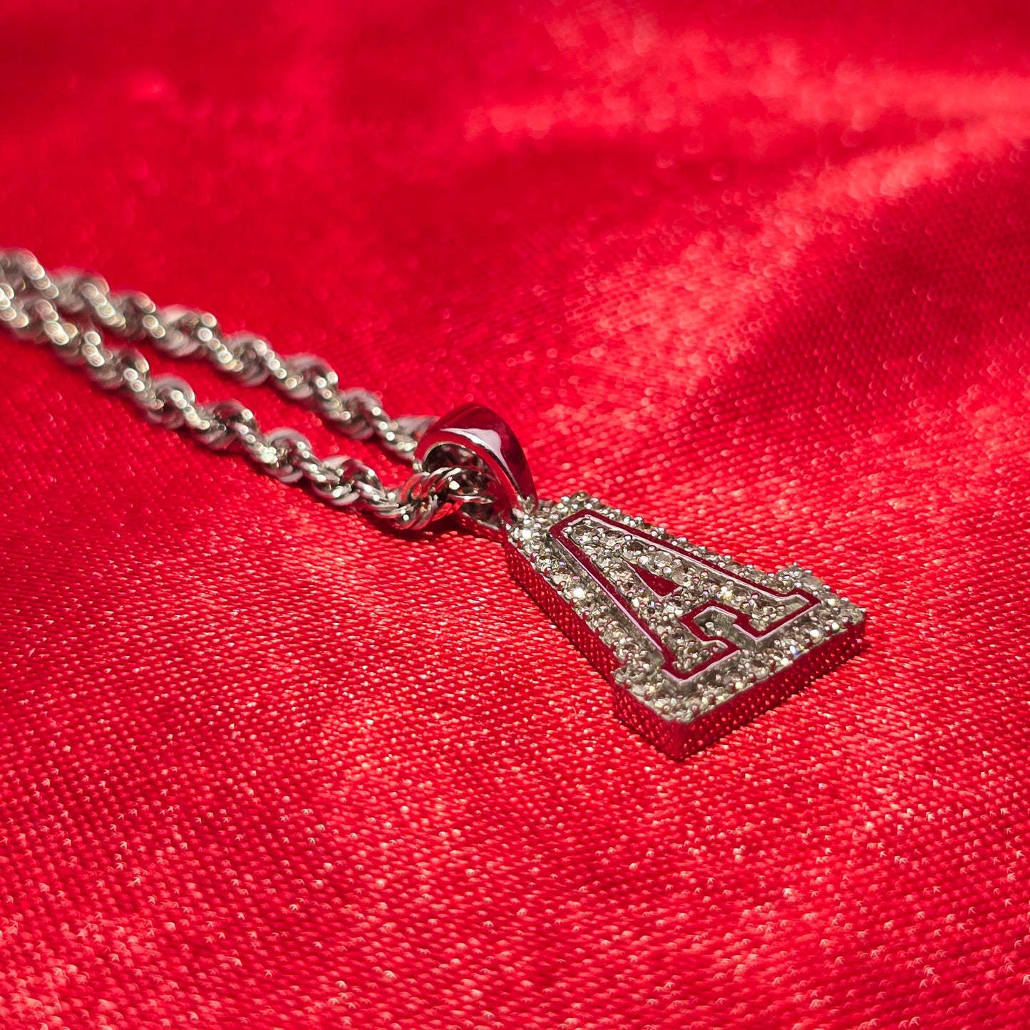 10K White Gold Diamond "A" Initial Pendant With Rope Chain | 1/6 CTW