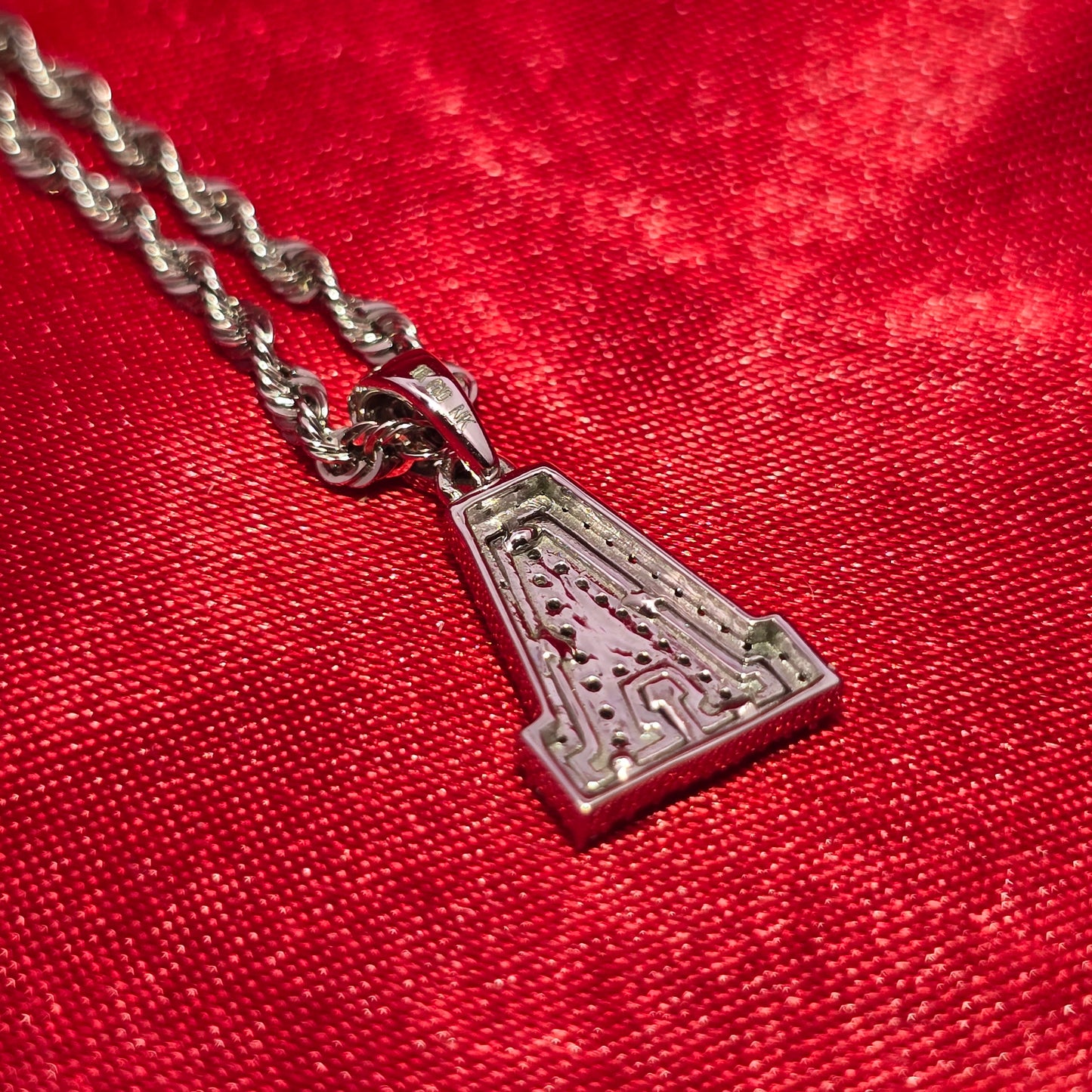 10K White Gold Diamond "A" Initial Pendant With Rope Chain | 1/6 CTW