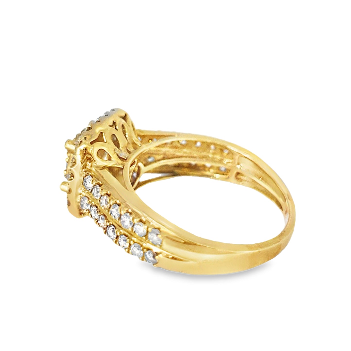 10k Yellow Gold Square Diamond Ring with 2 Row Band 1.00 ctw