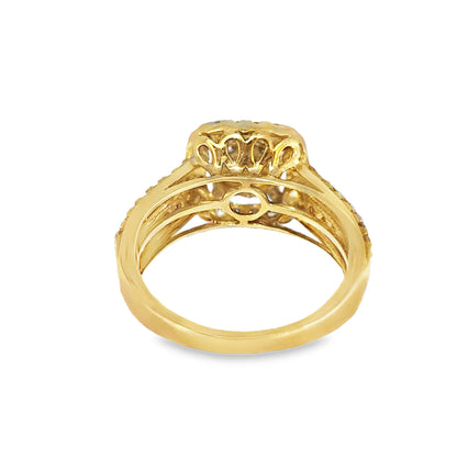 10k Yellow Gold Square Diamond Ring with 2 Row Band 1.00 ctw