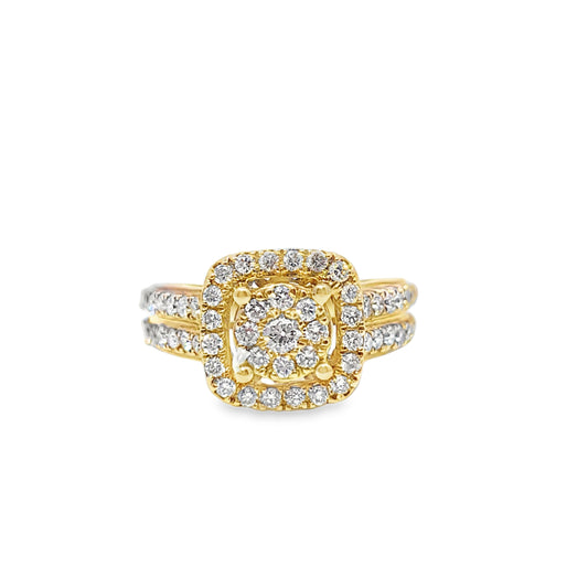 10k Yellow Gold Square Diamond Ring with 2 Row Band 1.00 ctw