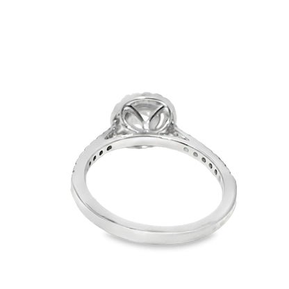 14k White Gold Diamond Halo Set Engagement Ring with Round Solitaire Center 1.06 ctw