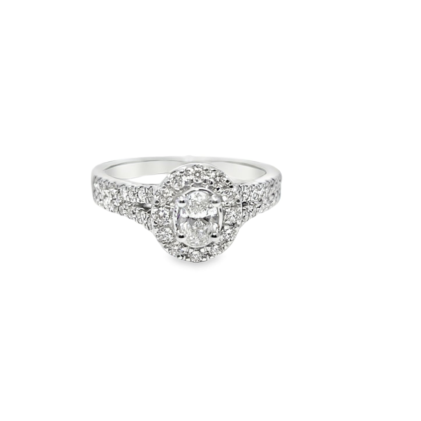 14K White Gold Diamond  Engagement Ring with Oval Cut Diamond & Matching Band 1.00 ctw