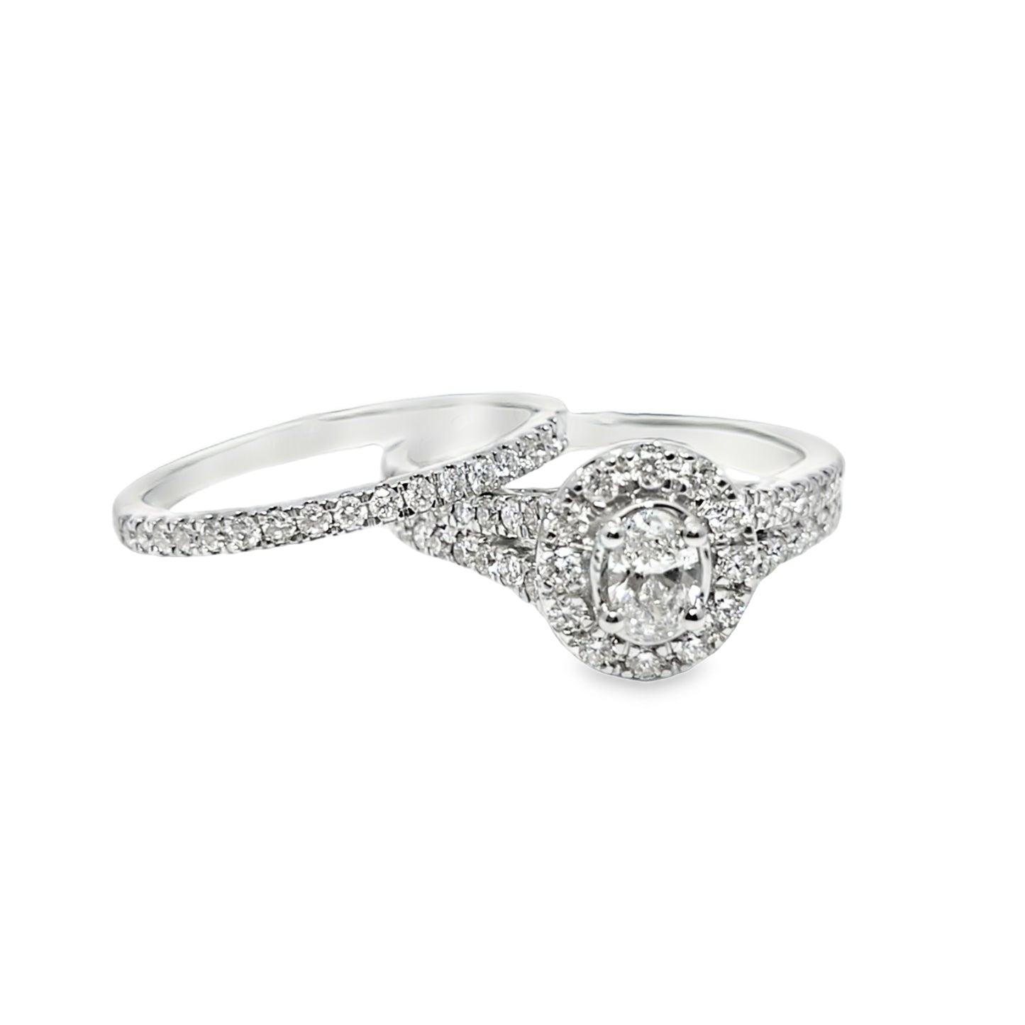 14K White Gold Diamond  Engagement Ring with Oval Cut Diamond & Matching Band 1.00 ctw