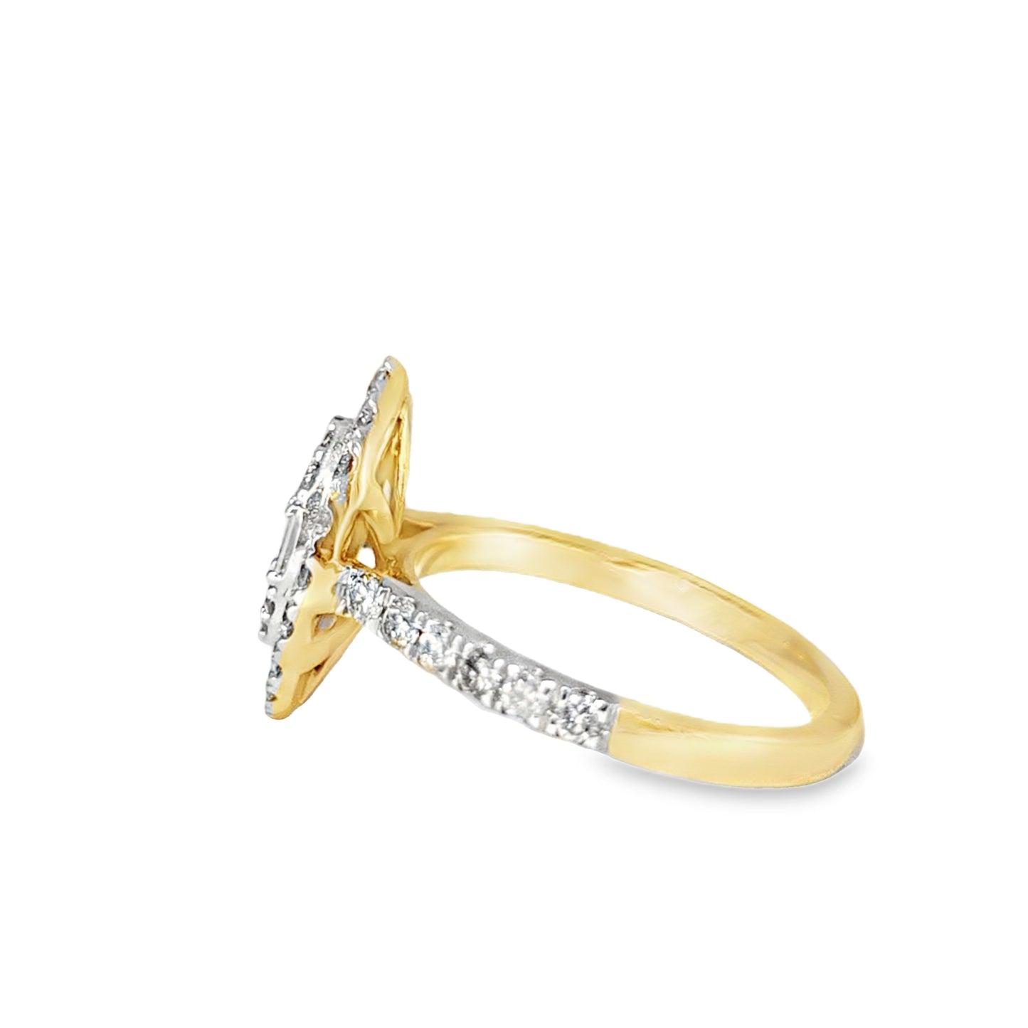 14k Yellow Gold Baguette Diamond Marquise Shape Ring 1.00 ctw