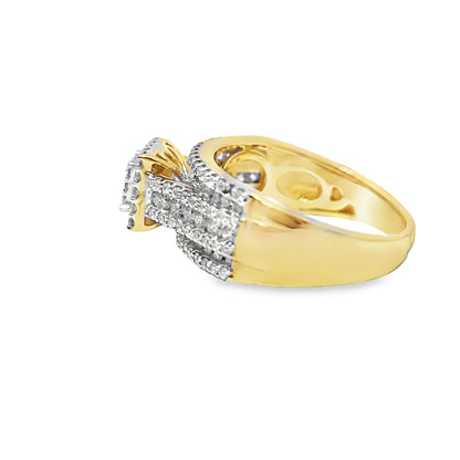 14k Yellow Gold with Square Dome Shape Diamond Ring 1.01 ctw