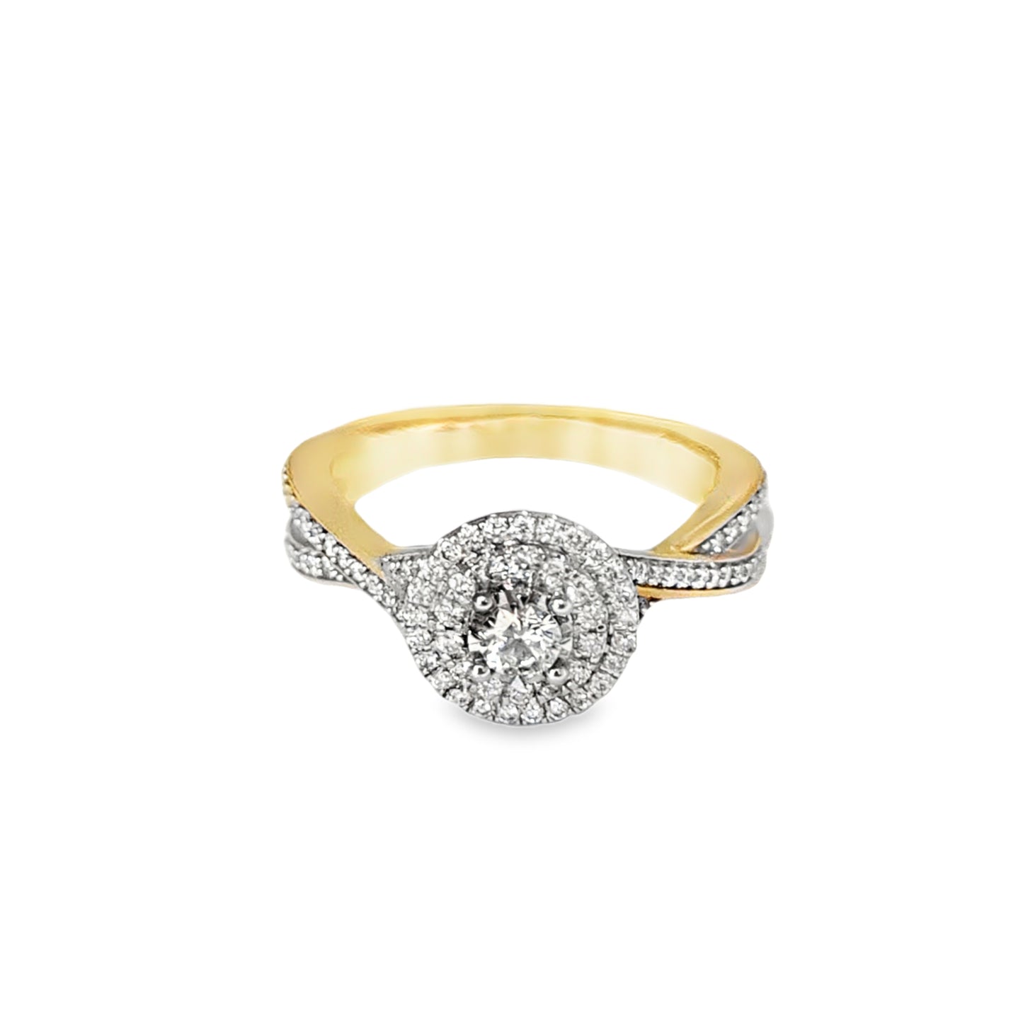 14K Yellow Gold Diamond Engagement Ring Round Solitaire Diamond With Spiral Band 0.50 ctw