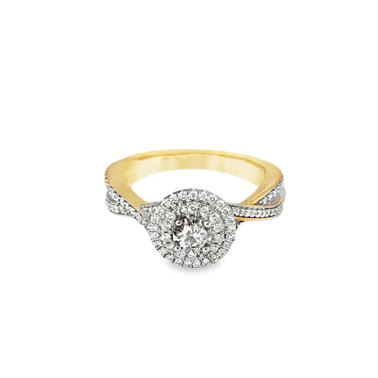 14K Yellow Gold Diamond Engagement Ring Round Solitaire Diamond With Spiral Band 0.50 ctw