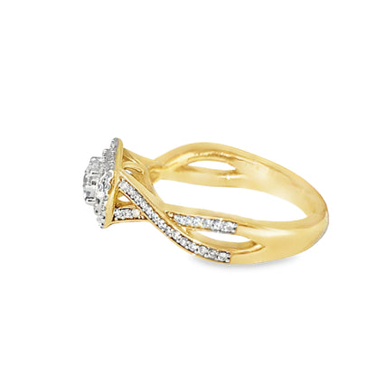 14K Yellow Gold Diamond Engagement Ring Round Solitaire Diamond With Spiral Band 0.50 ctw
