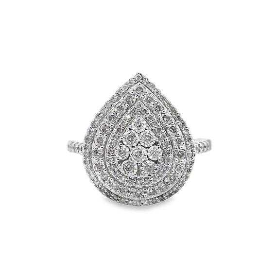 10k White Gold Diamond Pear Shaped Ring 1.00 ctw