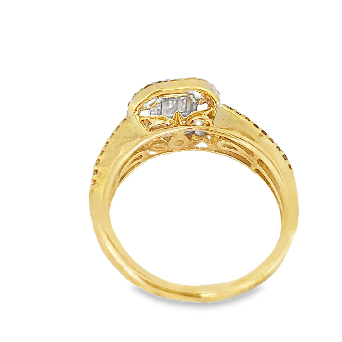 10K Yellow Gold Diamond Ring Set with Baguette Center and 2 Matching Bands 1.50 ctw