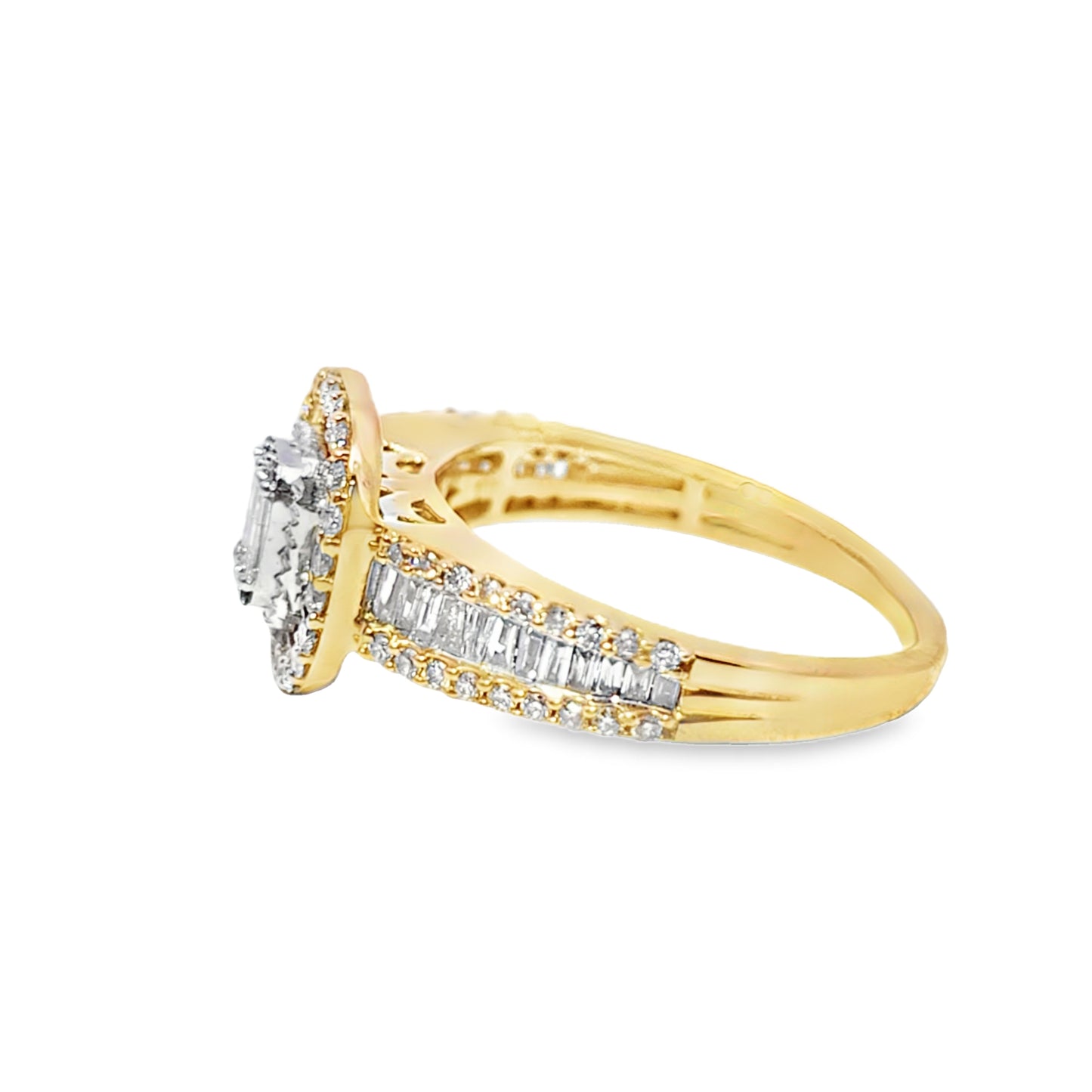 10K Yellow Gold Diamond Ring Set with Baguette Center and 2 Matching Bands 1.50 ctw