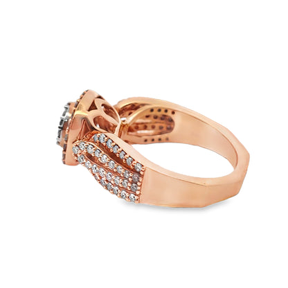 18k Rose Gold Cushion Diamond Ring with Round Diamonds 1.40 ctw