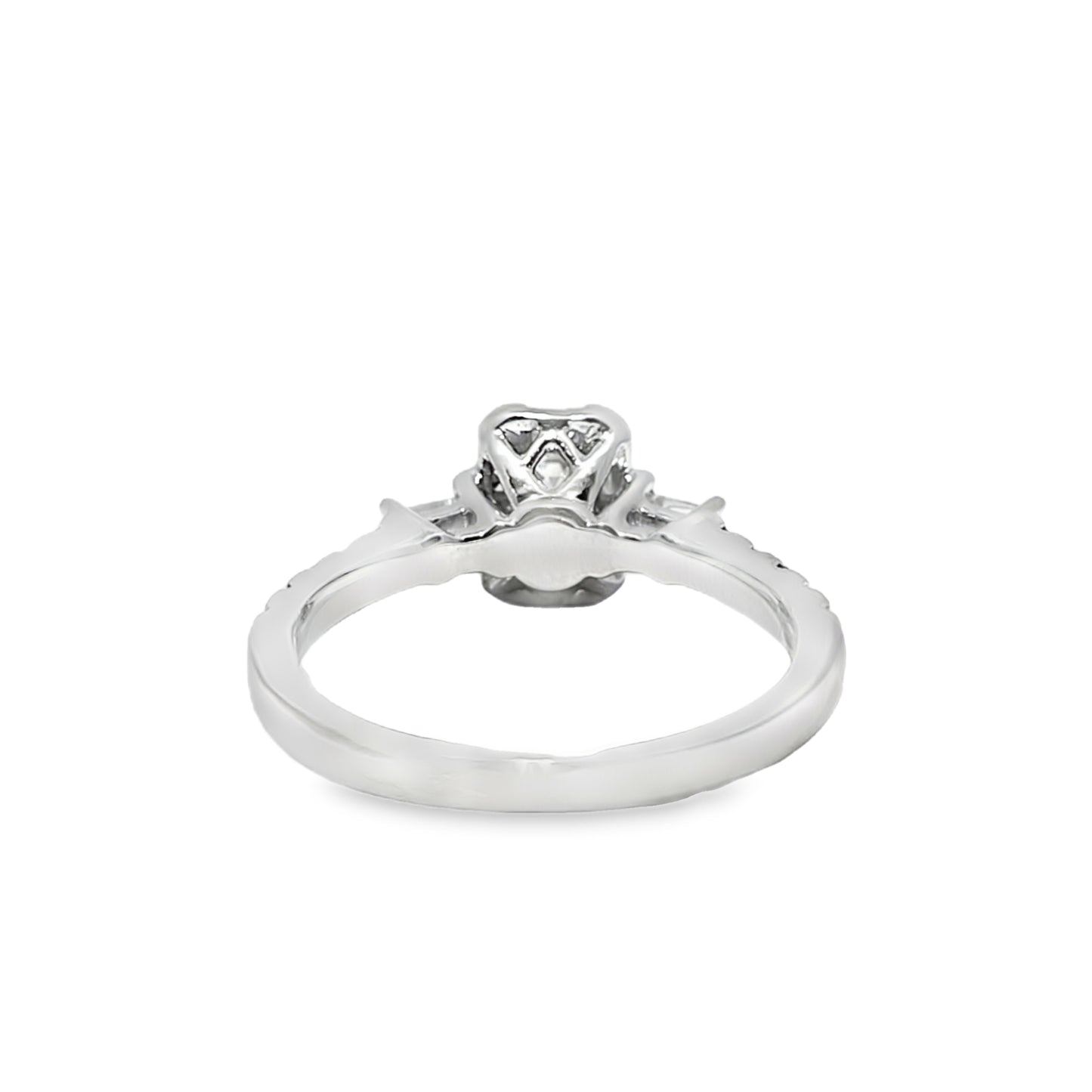 14k White Gold Diamond Ring with Emerald Cut Solitaire 1.00 ctw Overall