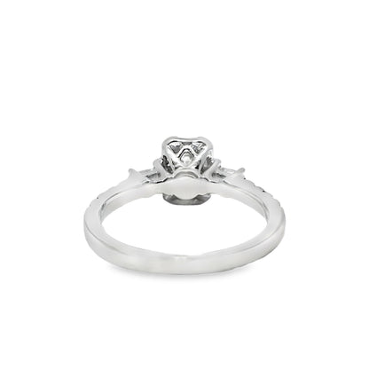 14k White Gold Diamond Ring with Emerald Cut Solitaire 1.00 ctw Overall