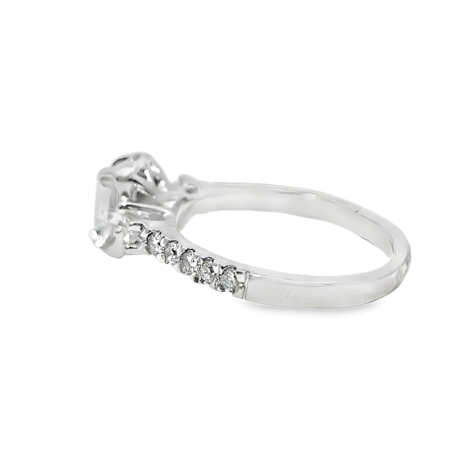 14k White Gold Diamond Ring with Emerald Cut Solitaire 1.00 ctw Overall