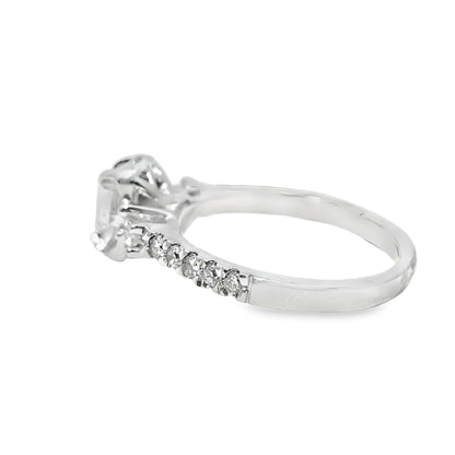 14k White Gold Diamond Ring with Emerald Cut Solitaire 1.00 ctw Overall