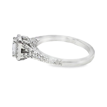 14k White Gold Diamond Engagement Ring with Emerald Cut Center Stone 0.75 ctw Overall