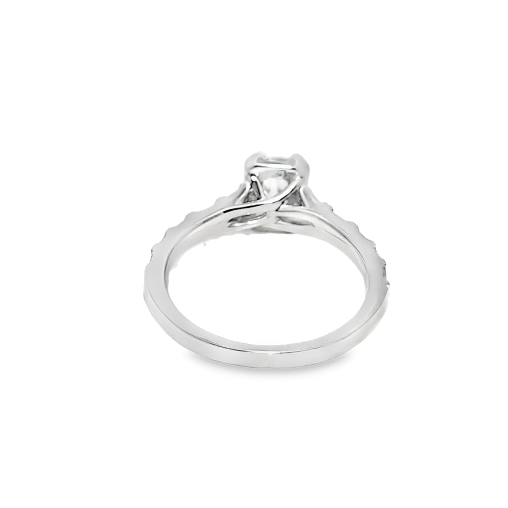 14K White Gold Diamond Ring with Emerald Soliatire Diamond 1.00 ctw Overall