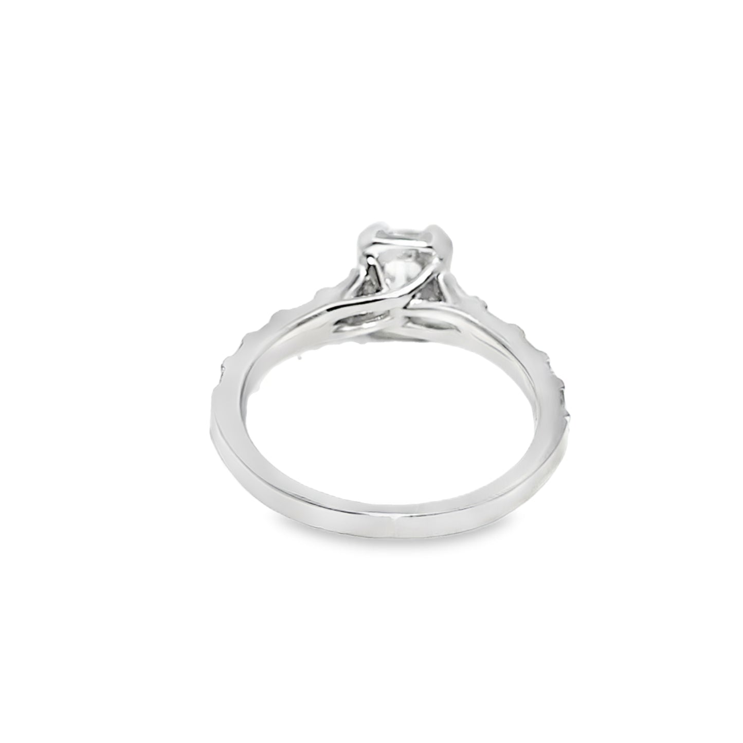 14k White Gold Diamond Ring with Emerald Soliatire Diamond 1.00 ctw Overall