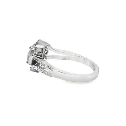 18k White Gold Diamond Flower-Set Princess Center Ring 1.50 ctw