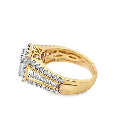14k Two Tone Gold Baguette Diamond Square Cut Ring 1.48 ctw