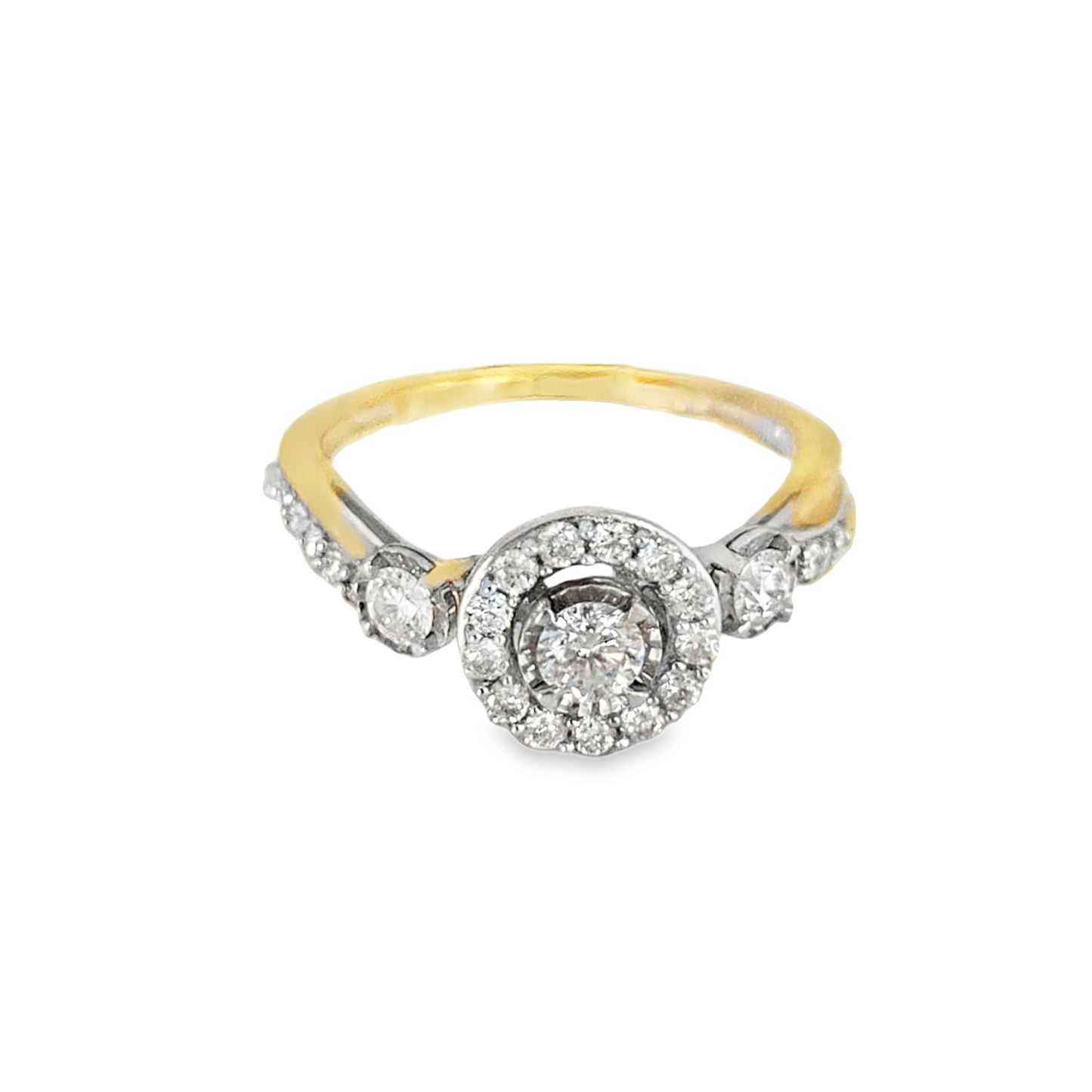 14K Yellow Gold Diamond-Accented Ring with Round Diamond Band 0.74 ctw