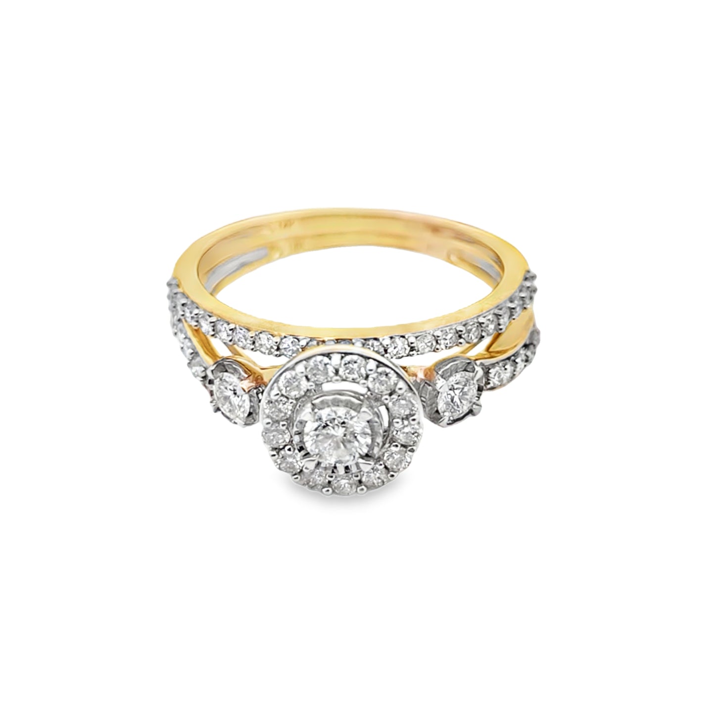 14K Yellow Gold Diamond-Accented Ring with Round Diamond Band 0.74 ctw