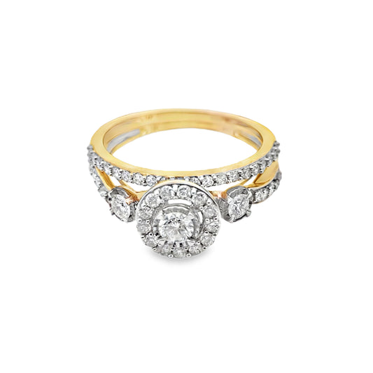 14K Yellow Gold Diamond-Accented Ring with Round Diamond Band 0.74 ctw