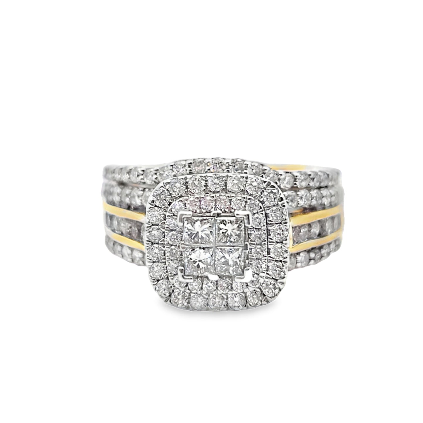 14K Gold Square Twin Halo Diamond Ring 1.73 ctw