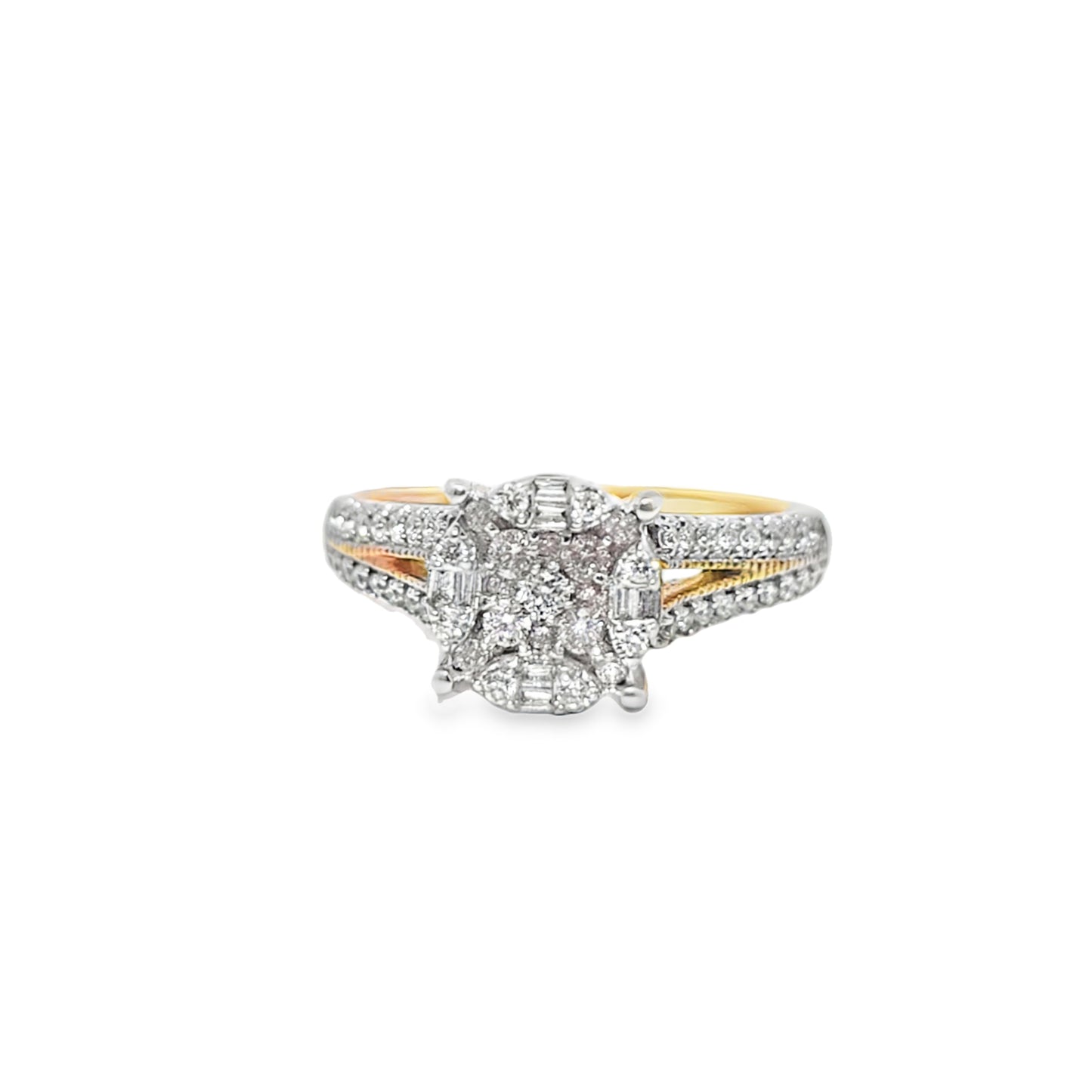 14K Yellow Gold Diamond Ring 0.49 ctw | Cluster Round & Baguette Cut – Jewelry Palace Lithonia GA