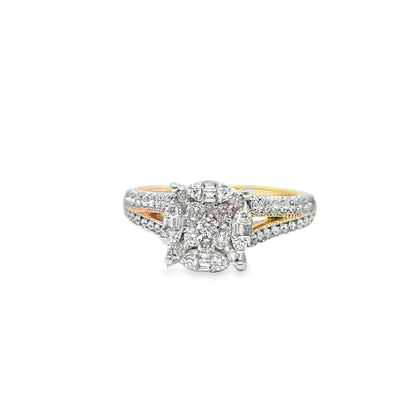 14K Yellow Gold Diamond Ring 0.49 ctw | Cluster Round & Baguette Cut – Jewelry Palace Lithonia GA