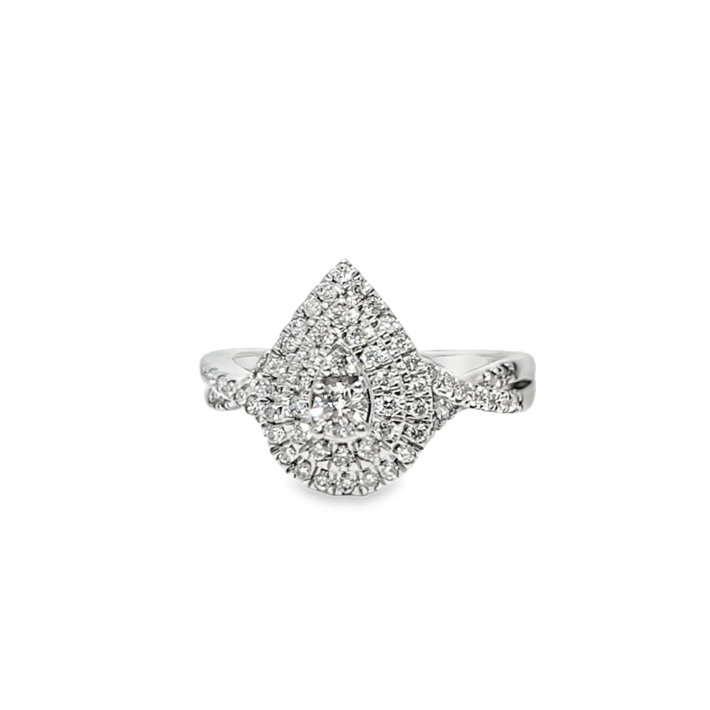 14K White Gold Diamond Engagement Ring 0.50 ctw | Pear Cut Halo Design – Jewelry Palace Lithonia GA