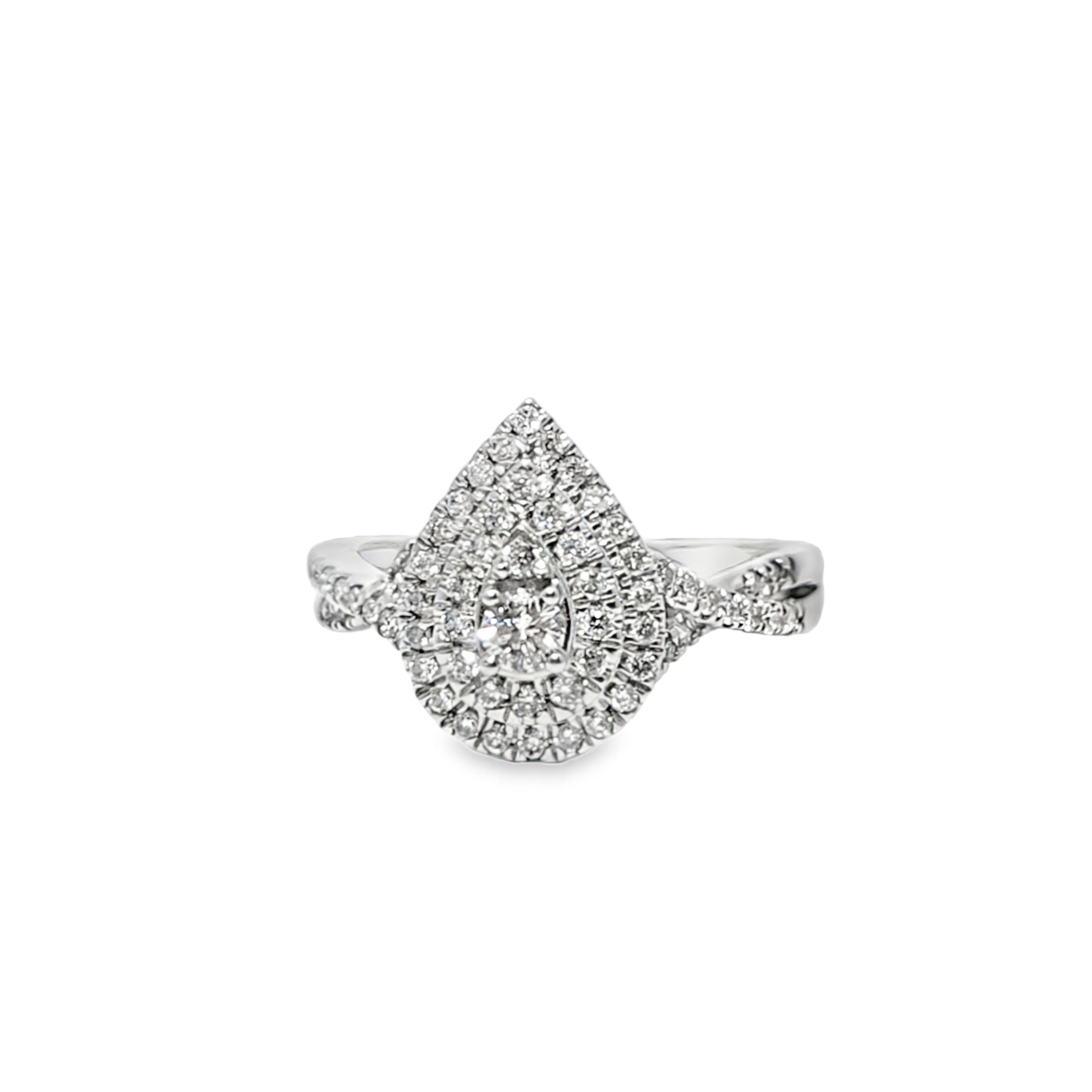 14K White Gold Diamond Engagement Ring 0.50 ctw | Pear Cut Halo Design – Jewelry Palace Lithonia GA