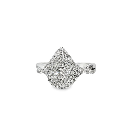 14K White Gold Diamond Engagement Ring 0.50 ctw | Pear Cut Halo Design – Jewelry Palace Lithonia GA