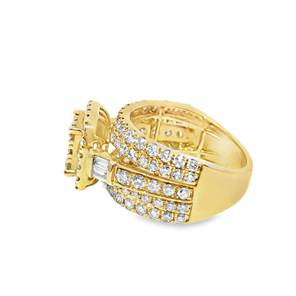 10K Yellow Gold Diamond Square Cluster Ring 3.00 ctw | Brilliant Round Cut Design – Jewelry Palace Lithonia GA