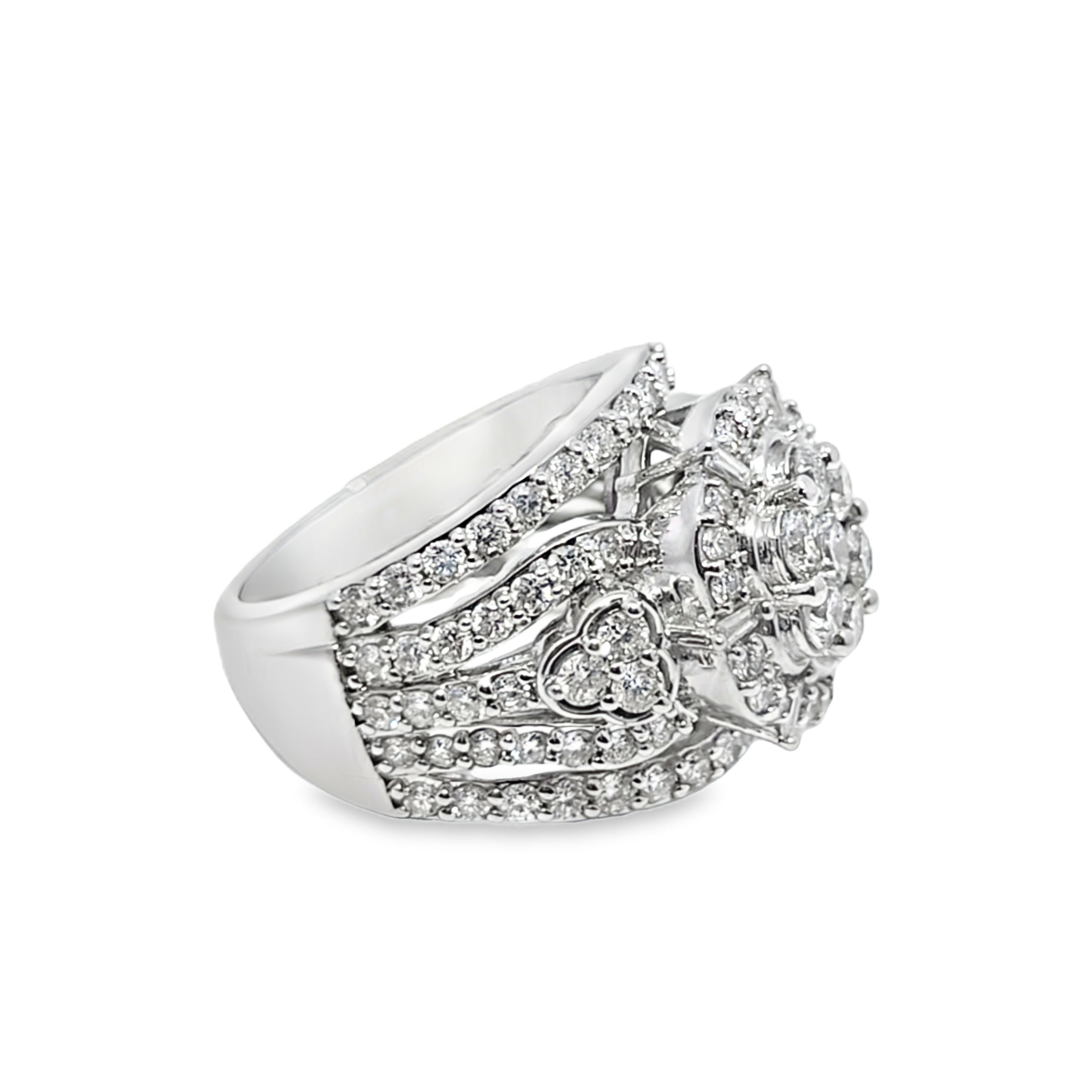 14K White Gold Diamond Flower Cluster Ring 2.95 ctw | Round Brilliant Diamonds – Jewelry Palace Lithonia GA