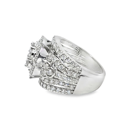 14K White Gold Diamond Flower Cluster Ring 2.95 ctw | Round Brilliant Diamonds – Jewelry Palace Lithonia GA