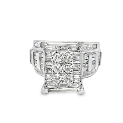 10K White Gold Square Diamond Cinderella Ring 1.90 ctw | Baguette & Round Cut Statement Ring – Jewelry Palace Lithonia GA