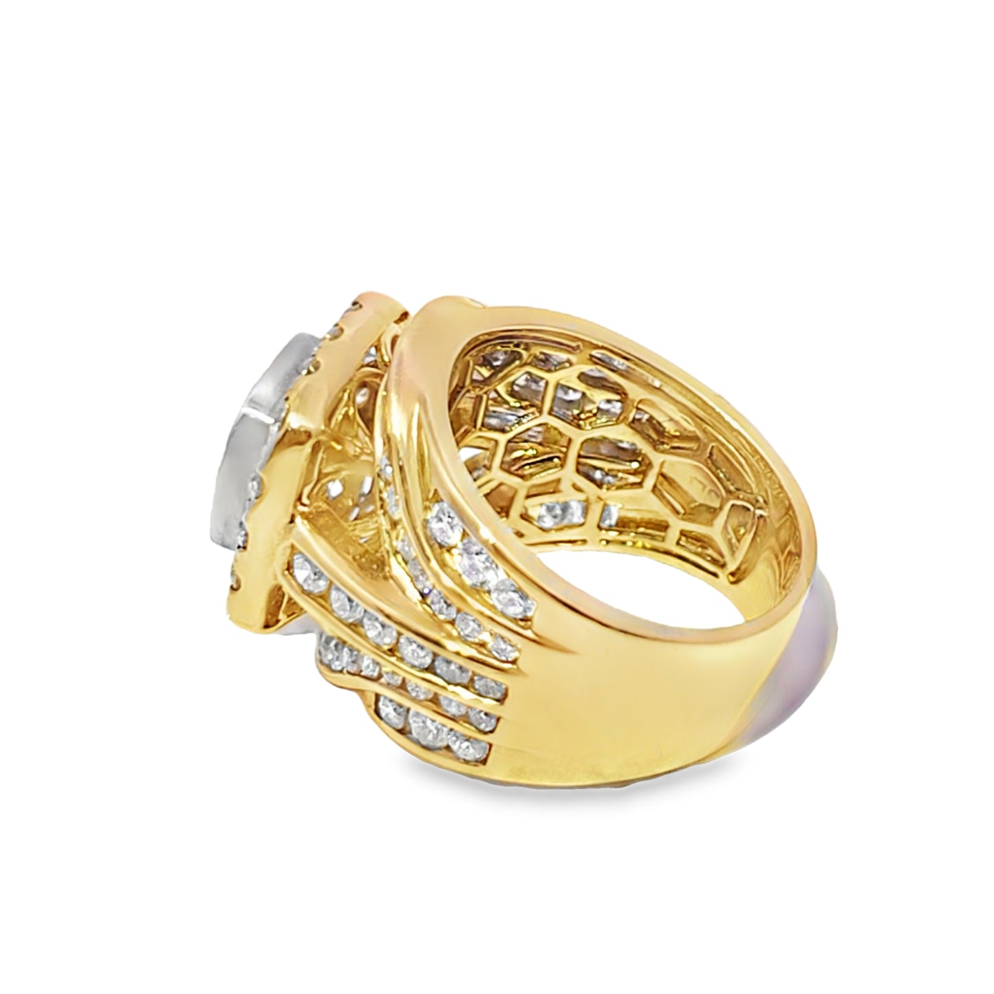 10K Yellow Gold Round Cut Diamond Halo Ring 3.33 ctw | Bold Luxury Statement – Jewelry Palace Lithonia GA