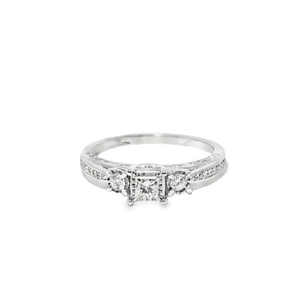 14K White Gold Princess Cut Diamond Engagement Ring 0.51 ctw | Elegant Three-Stone Design – Jewelry Palace Lithonia GA