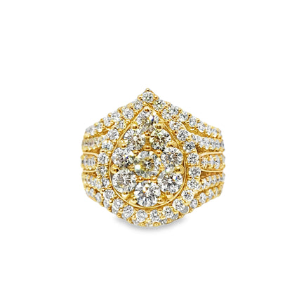 10K Yellow Gold Pear Shape Diamond Cluster Ring 3.74 ctw | Statement Luxury Ring – Jewelry Palace Lithonia GA