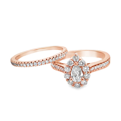 14K Rose Gold Pear Cut Diamond Halo Engagement Ring 1.00 ctw | Romantic Bridal Jewelry – Jewelry Palace Lithonia GA