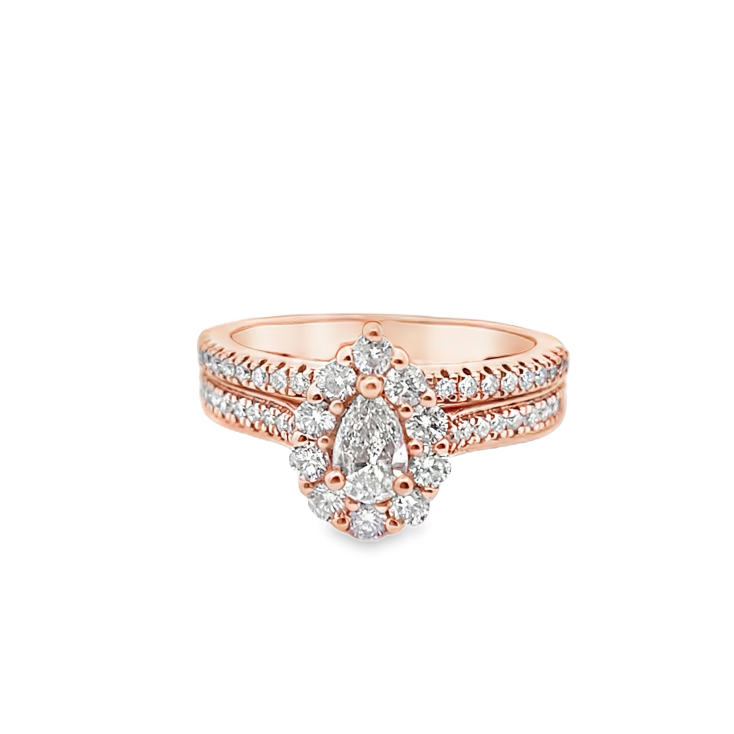14K Rose Gold Pear Cut Diamond Halo Engagement Ring 1.00 ctw | Romantic Bridal Jewelry – Jewelry Palace Lithonia GA