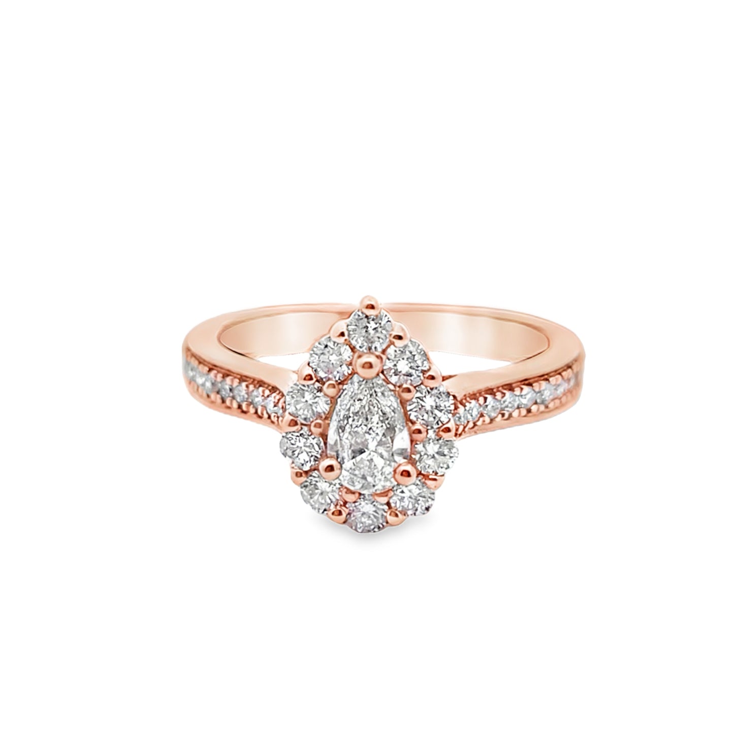 14K Rose Gold Pear Cut Diamond Halo Engagement Ring 1.00 ctw | Romantic Bridal Jewelry – Jewelry Palace Lithonia GA