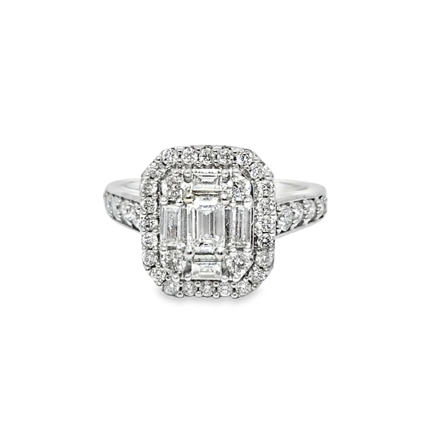 14K White Gold Emerald Cut Diamond Halo Engagement Ring 1.50 ctw | Elegant Bridal Set – Jewelry Palace Lithonia GA