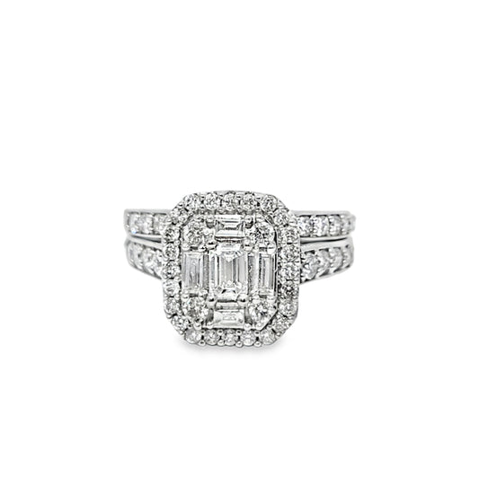 14K White Gold Emerald Cut Diamond Halo Engagement Ring 1.50 ctw | Elegant Bridal Set – Jewelry Palace Lithonia GA