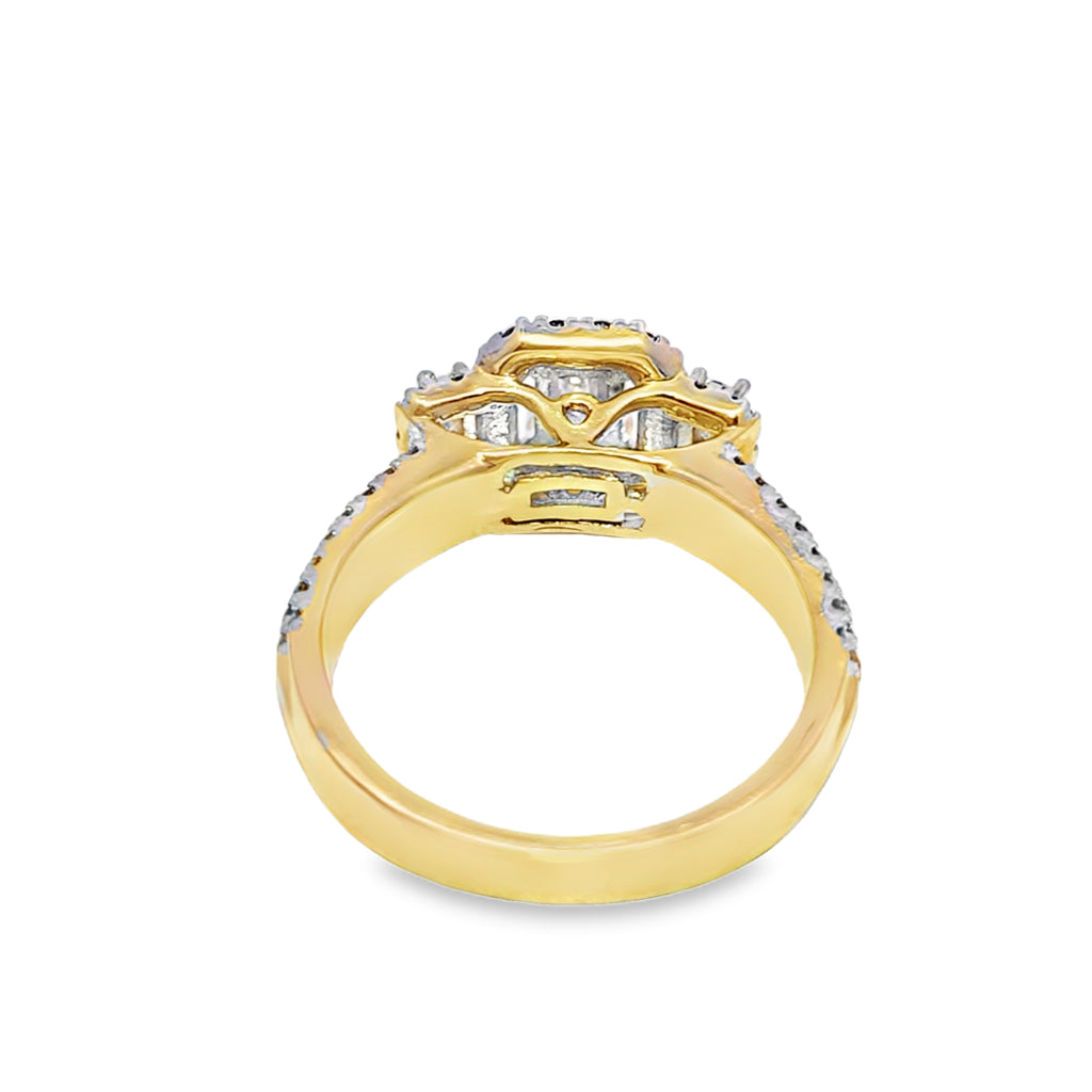 14K Yellow Gold Emerald Cut Diamond Halo Engagement Ring 1.48 ctw | Elegant Bridal Set – Jewelry Palace Lithonia GA