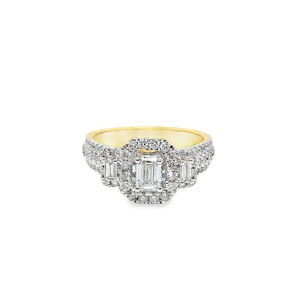 14K Yellow Gold Emerald Cut Diamond Halo Engagement Ring 1.48 ctw | Elegant Bridal Set – Jewelry Palace Lithonia GA