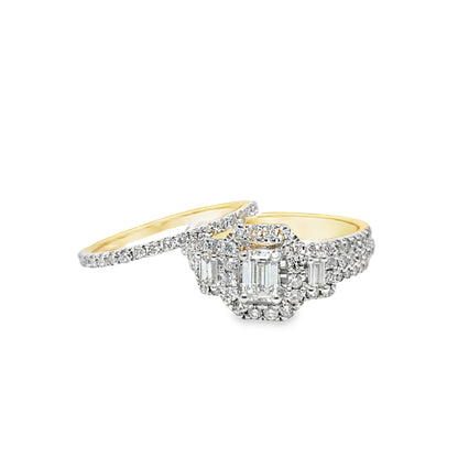 14K Yellow Gold Emerald Cut Diamond Halo Engagement Ring 1.48 ctw | Elegant Bridal Set – Jewelry Palace Lithonia GA